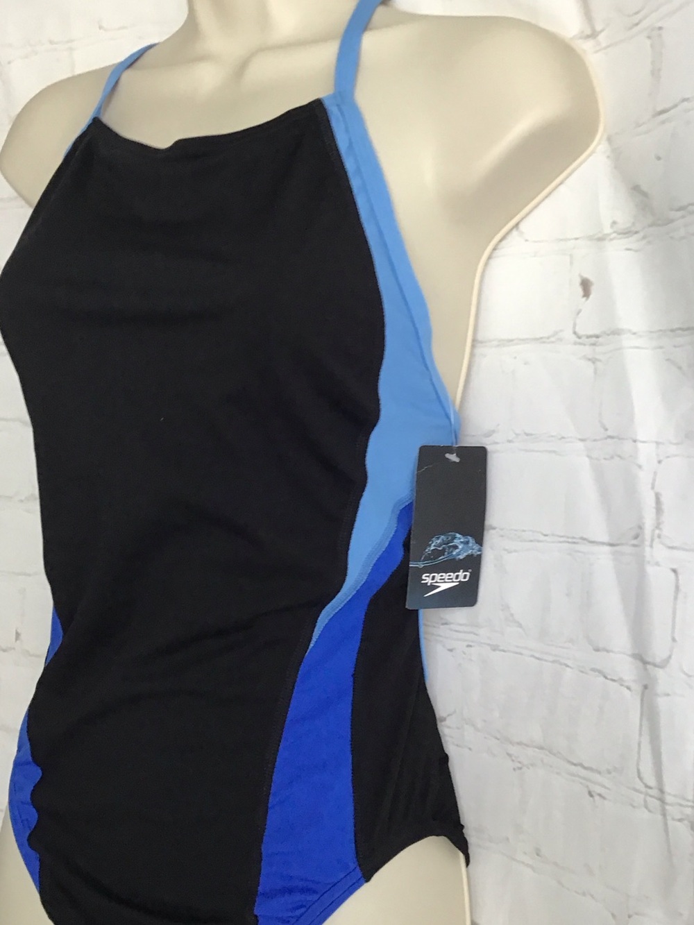 Speedo Black with Light & Royal Blue Trim One-Piece Swimsuit. 8191409 launch spl - Picture 4 of 8